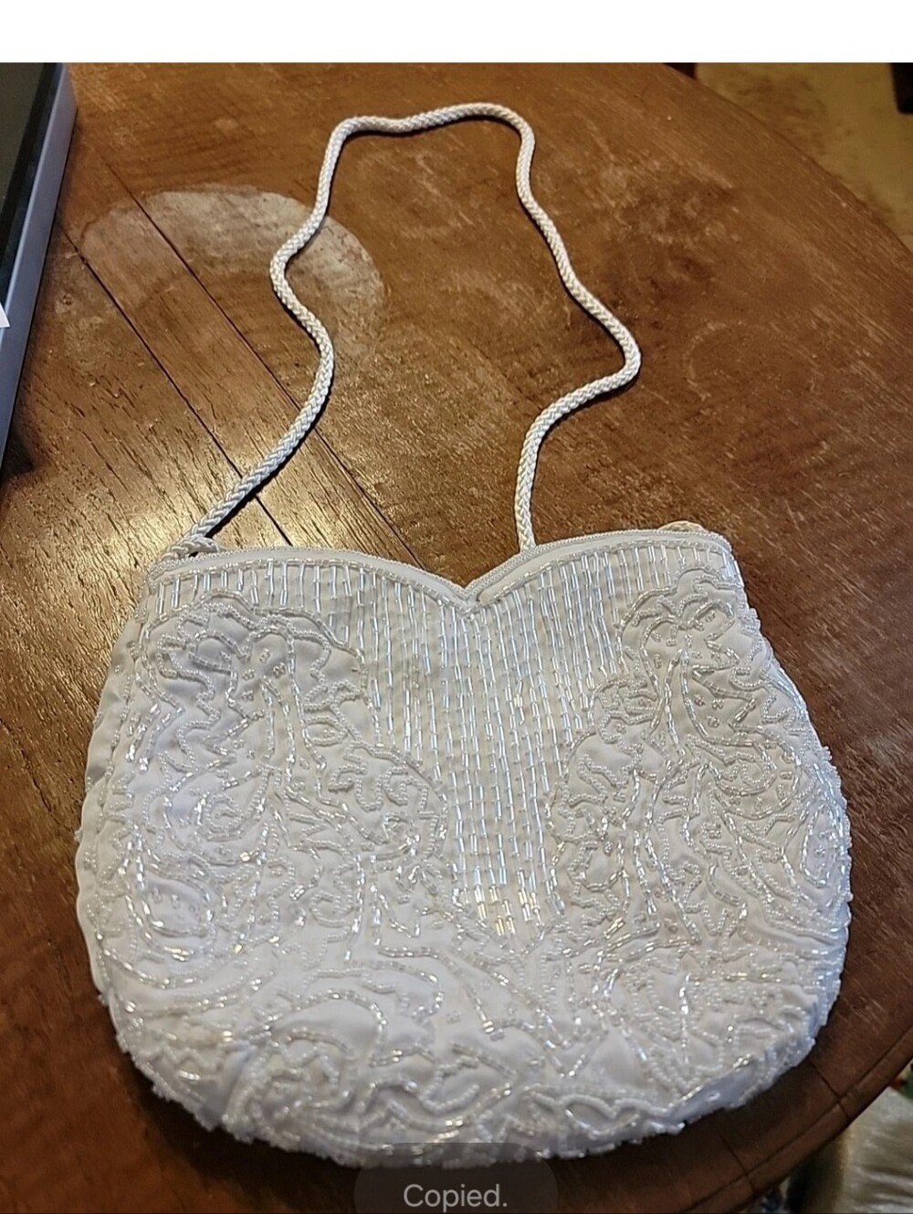 Vtg Carla Marchi White Beaded Evening Purse Rope Strap Small